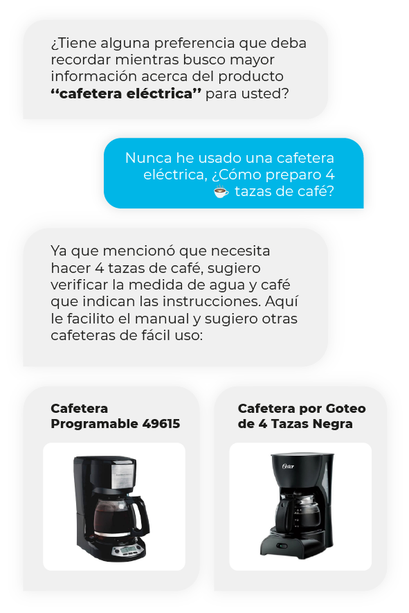 Chat que recomienda cafeteras según las preferencias del cliente