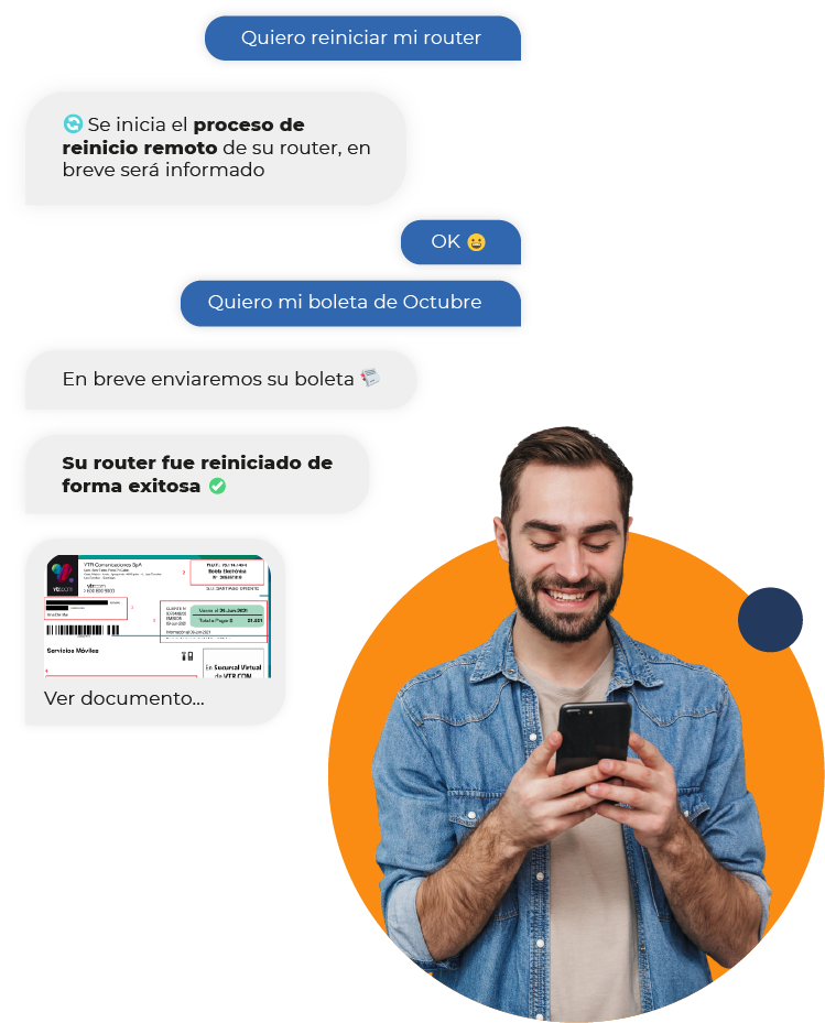Chat que informa a un cliente el estado del reinicio remoto de su router